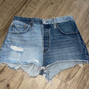 Vintage-Inspired Two-Tone Denim Shorts